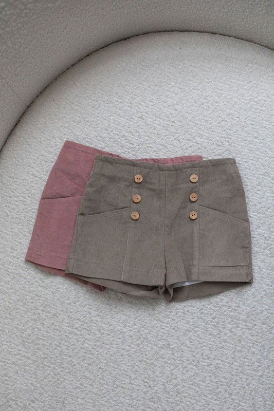 Corduroy buttons front shorts