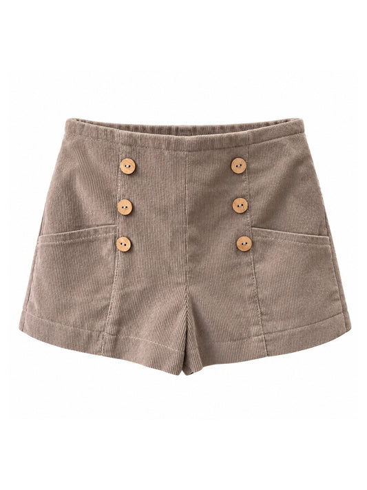 Corduroy buttons front shorts