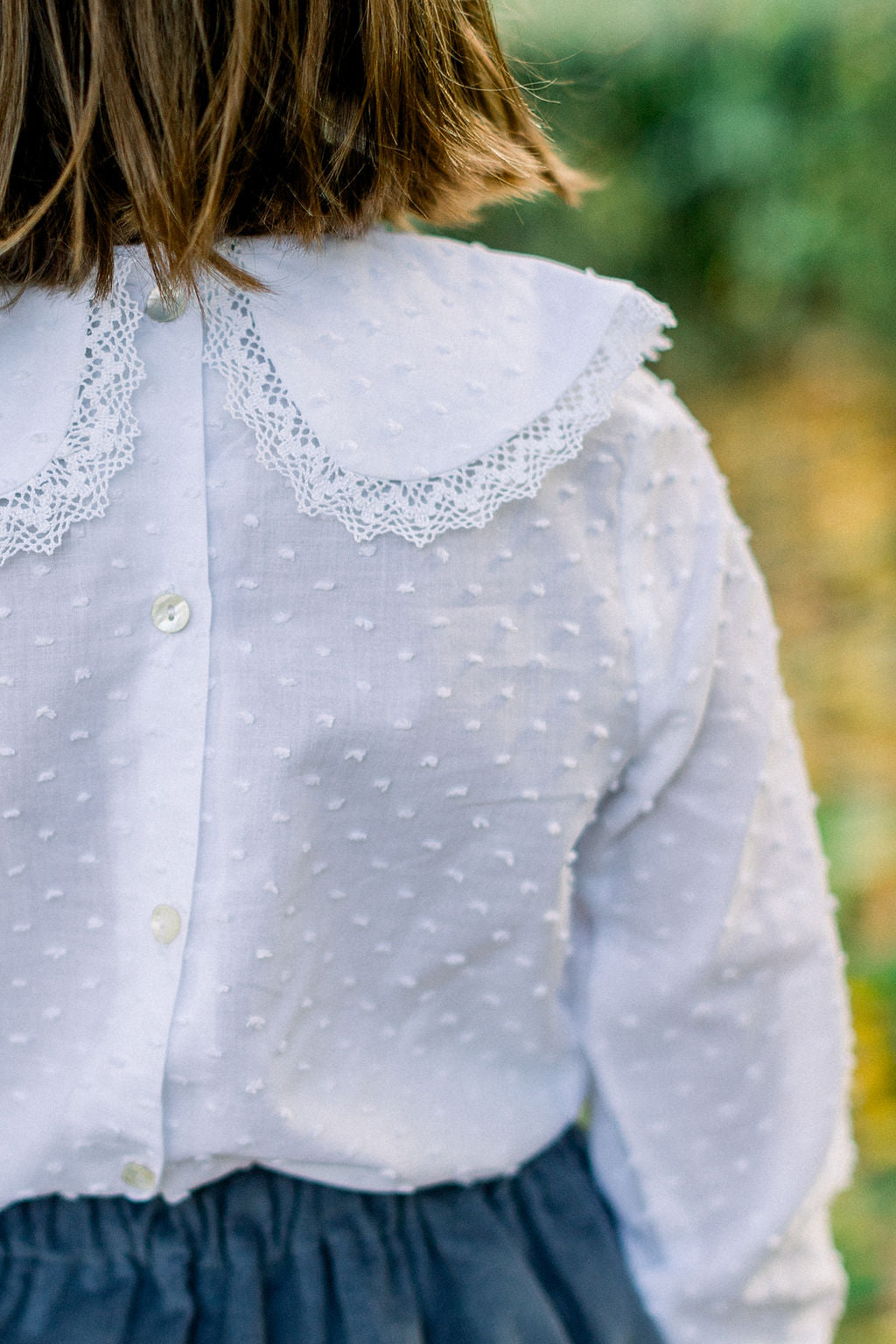 Dotted swiss Peter Pan Blouse in white