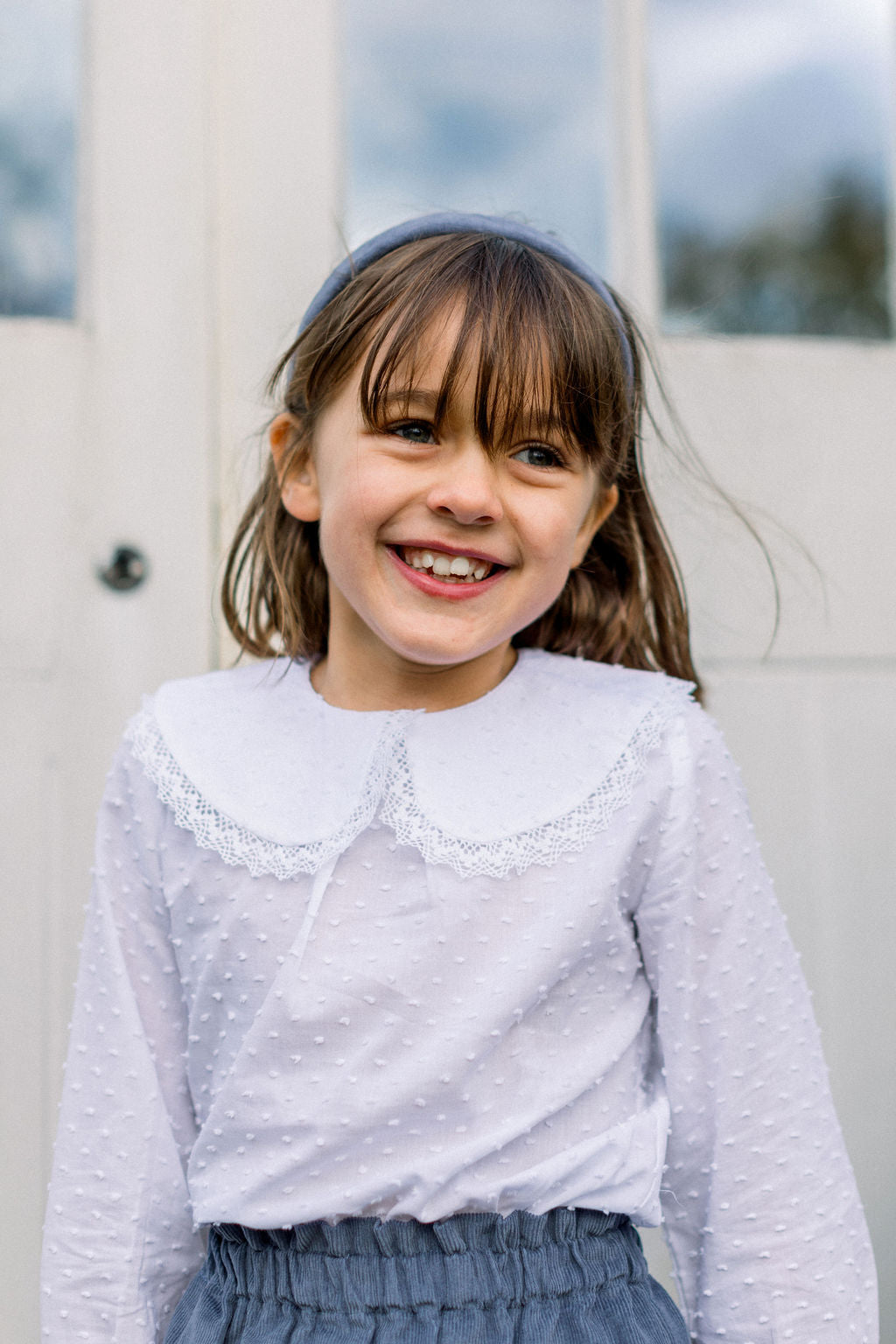 Dotted swiss Peter Pan Blouse in white