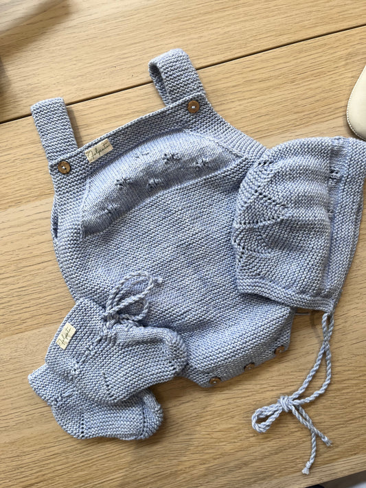 Knitting romper set in blue (ready to ship)