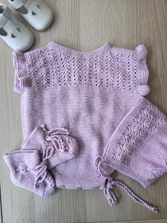 Knitting romper set in pink (ready to ship)