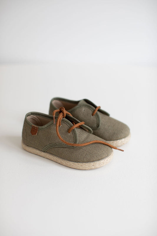 Green linen shoes