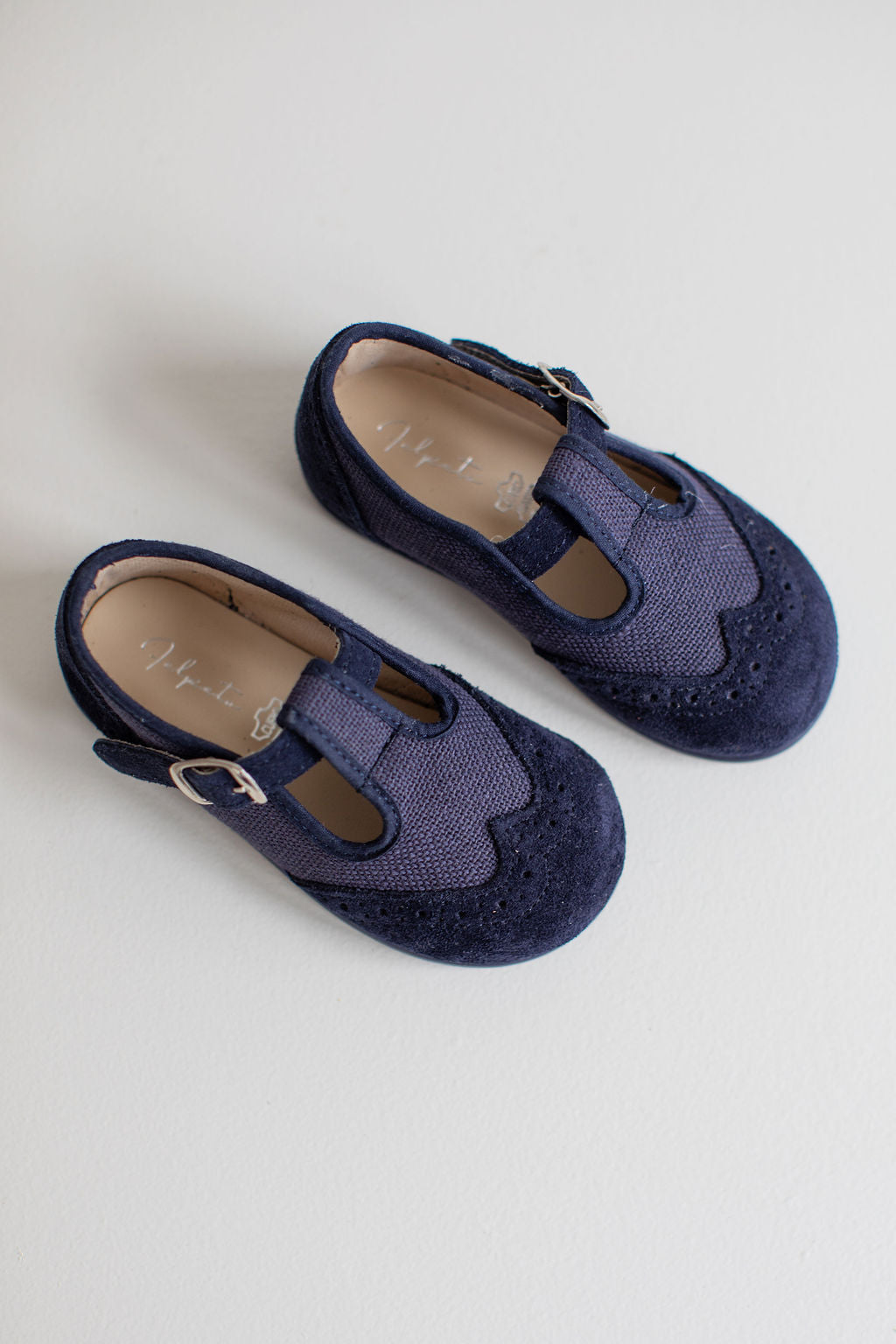 Navy linen T-bar shoes